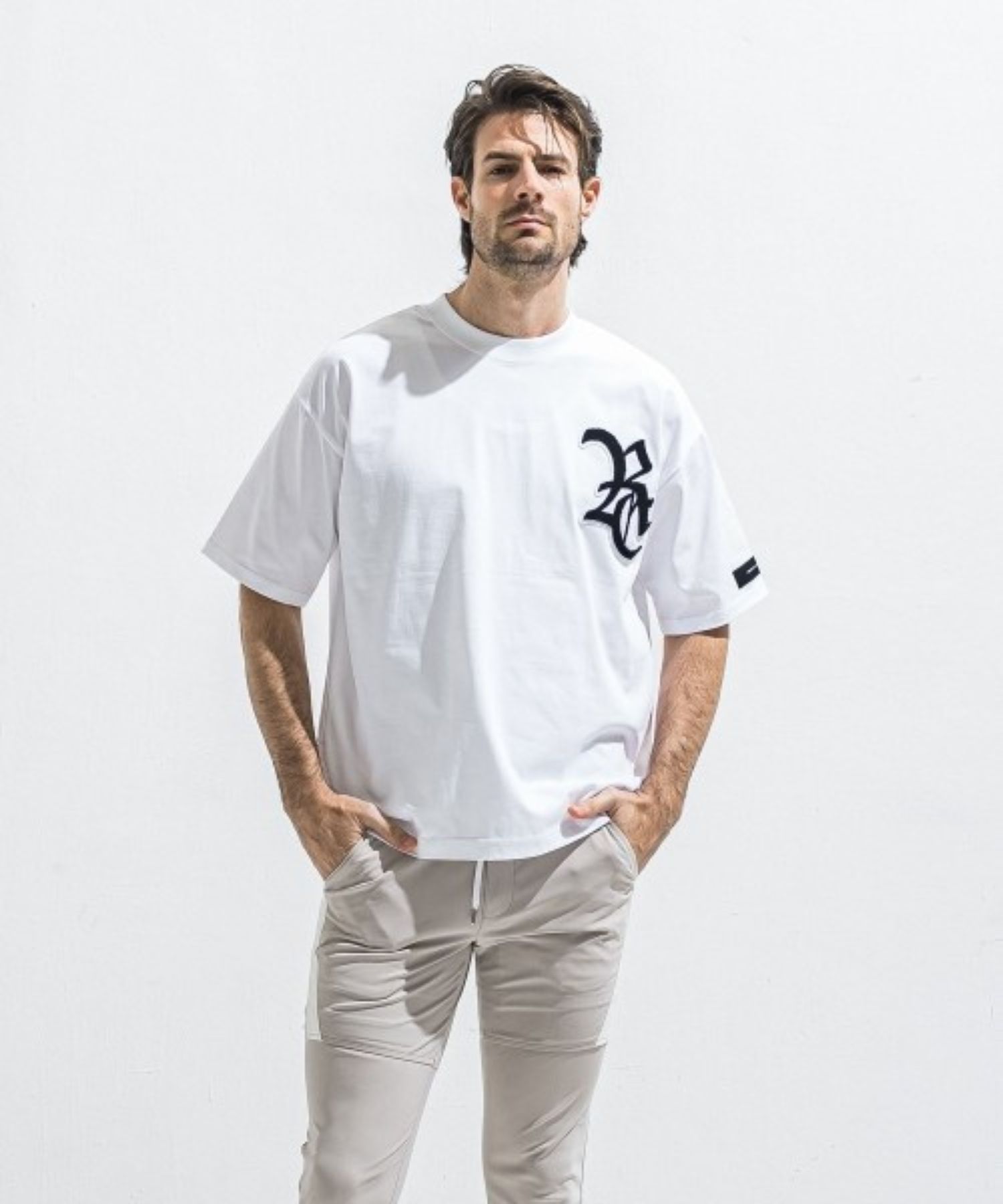 RC OVER  TEE (WHITE) コットン / サガラ刺繍ワッペン / 定番RCロゴ / 手洗可 / オーバーサイズ / RC40-T-006
