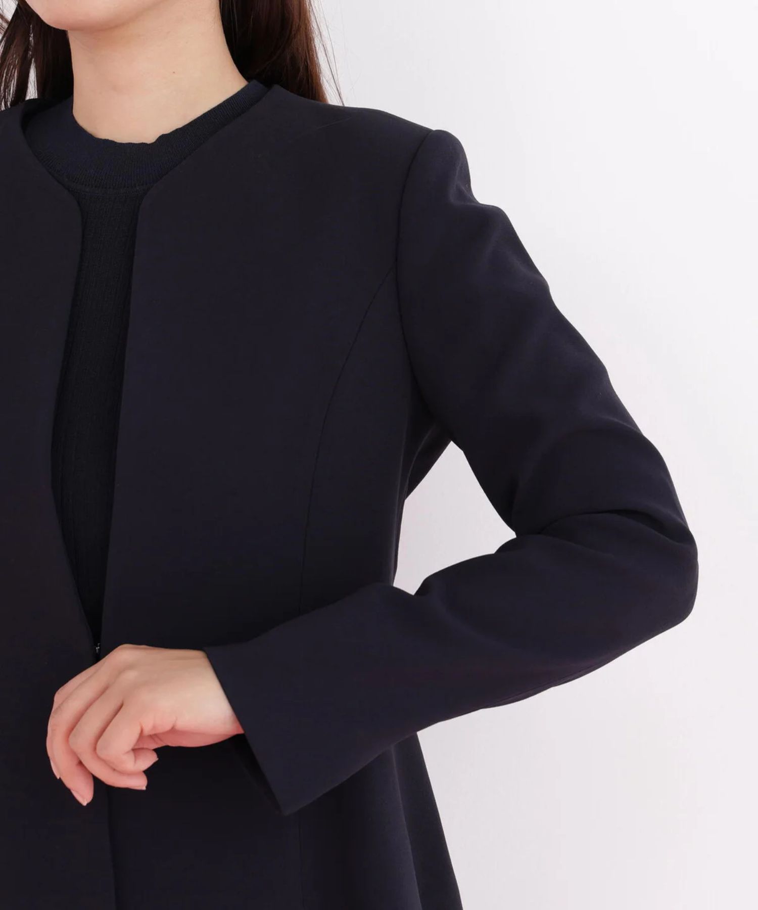 キーネックペプラムジャケット (ネイビー)アセテート / ストレッチなし / 裏地付き / 前ホックあき / 肩パットあり / 0316150112