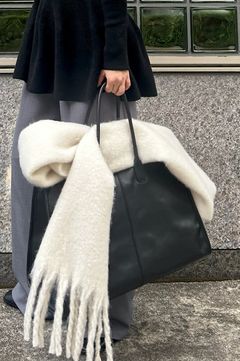 パイピングラージボストン(ブラック) 合成皮革 / ビッグサイズ / マグネット