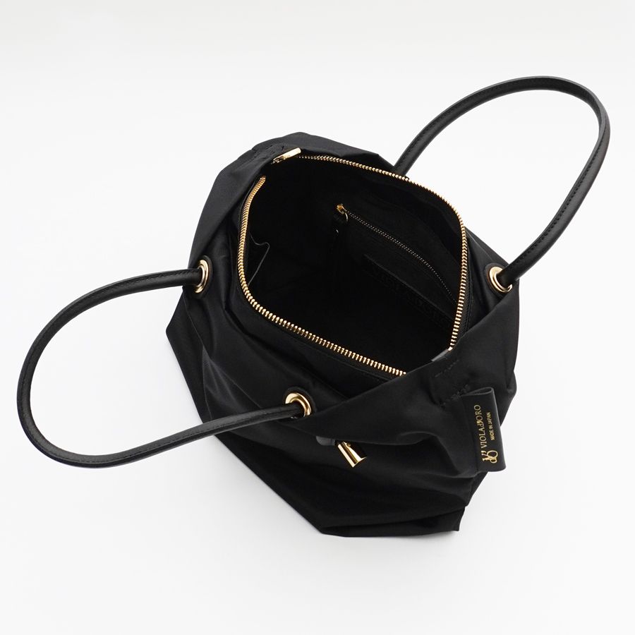BIANCA / V-2174 / Black × Black / ノットハンドルナイロントート / Sサイズ / ビアンカ（ブラック×ブラック）ナイロン / 牛床革（Italian leather）/ 2WAY / ショルダーストラップ付き / V-2174