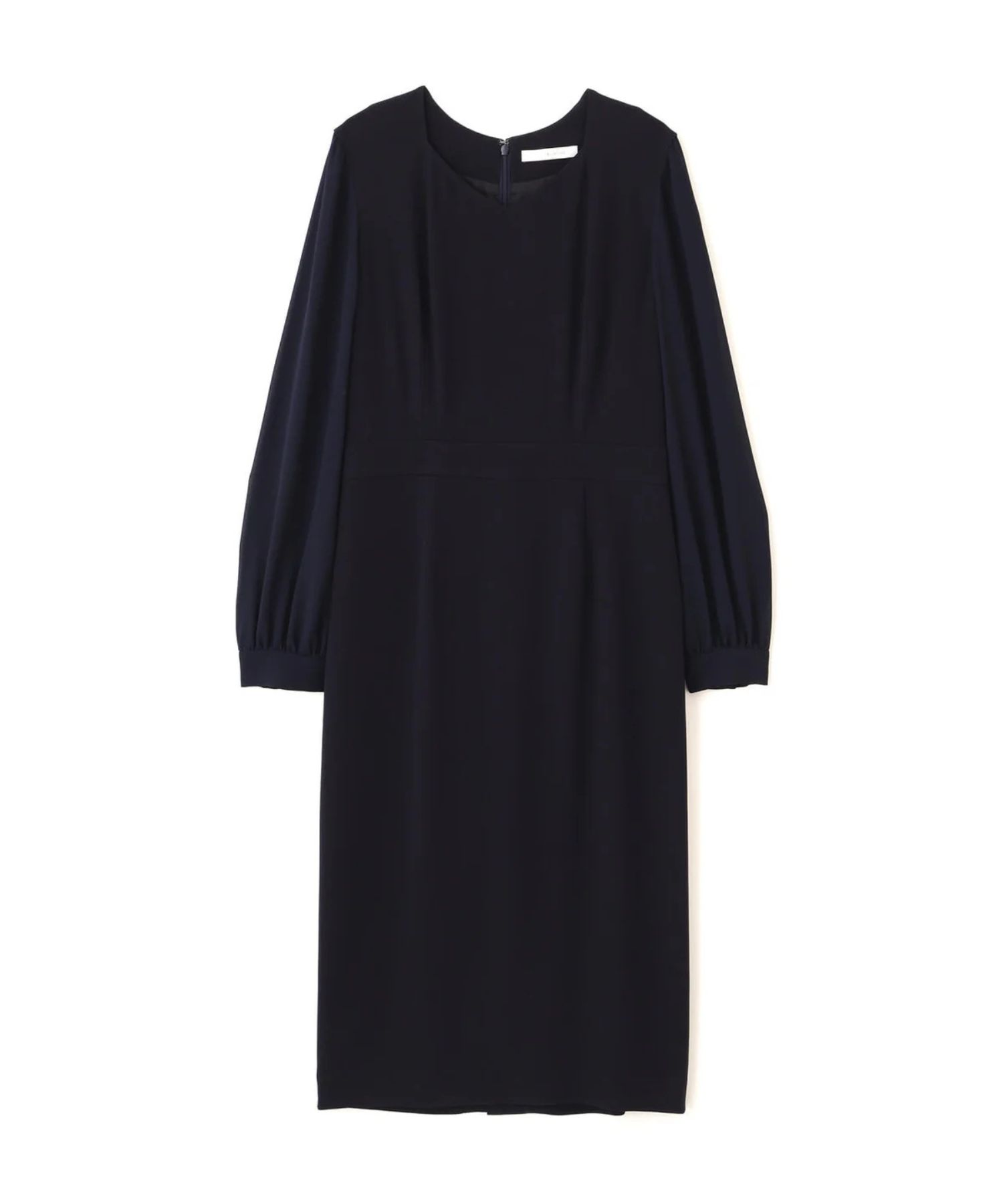 ダイヤモンドネックコンビワンピース(ネイビー)アセテート / ストレッチなし / 身頃裏付き / 後ファスナー / 後ろベンツあり / 膝が隠れる丈 / 0316140112