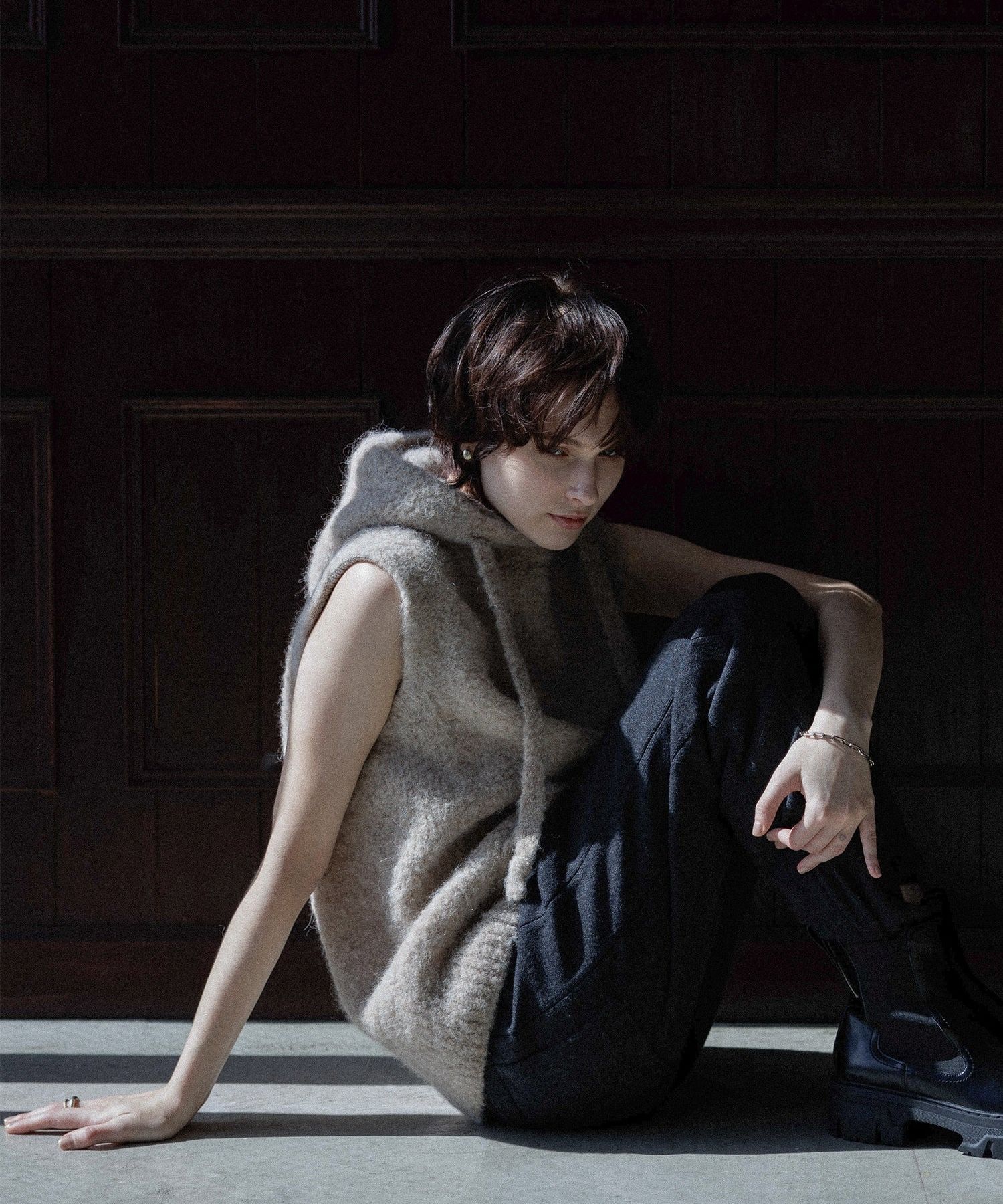 alpaca loop hoodie vest (BEIGE) アルパカ / 保湿性 / ベビーアルパカ / 静電気防止加工 / 軽量 / CT25318