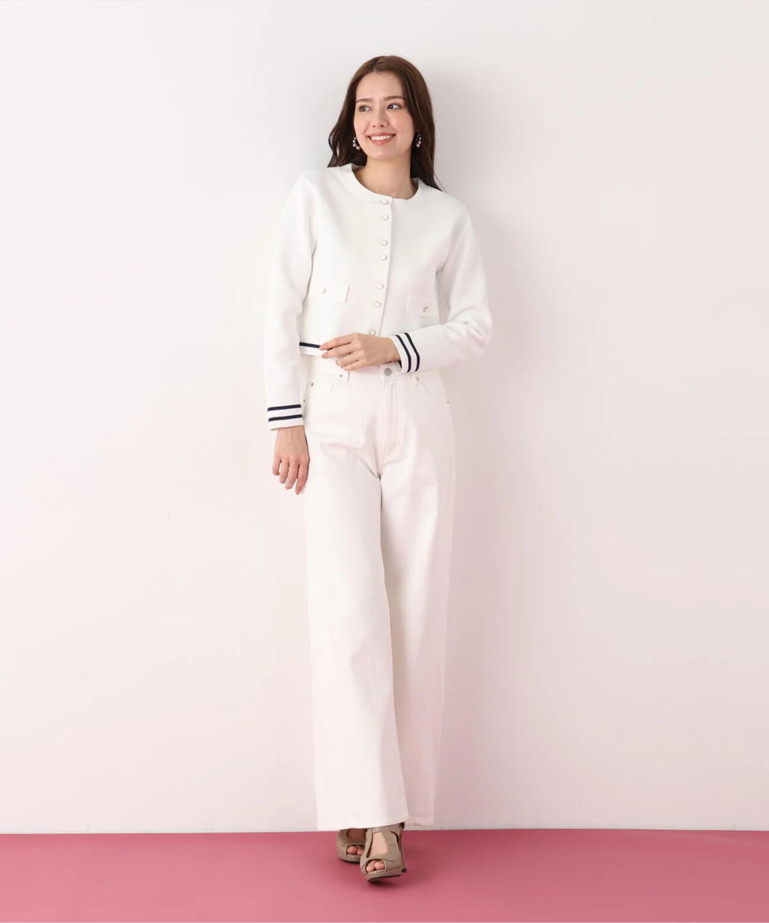 バギーデニムパンツ(ホワイト)コットン100% / ストレッチなし / 前あき / ポケット×5 / 0316130119