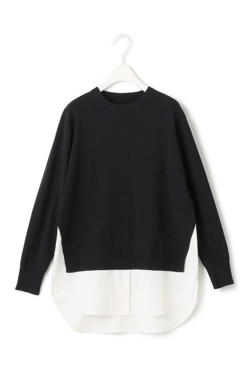 クロスコンビシャツドッキングプルオーバー(ブラック)レーヨン / 手洗い可能