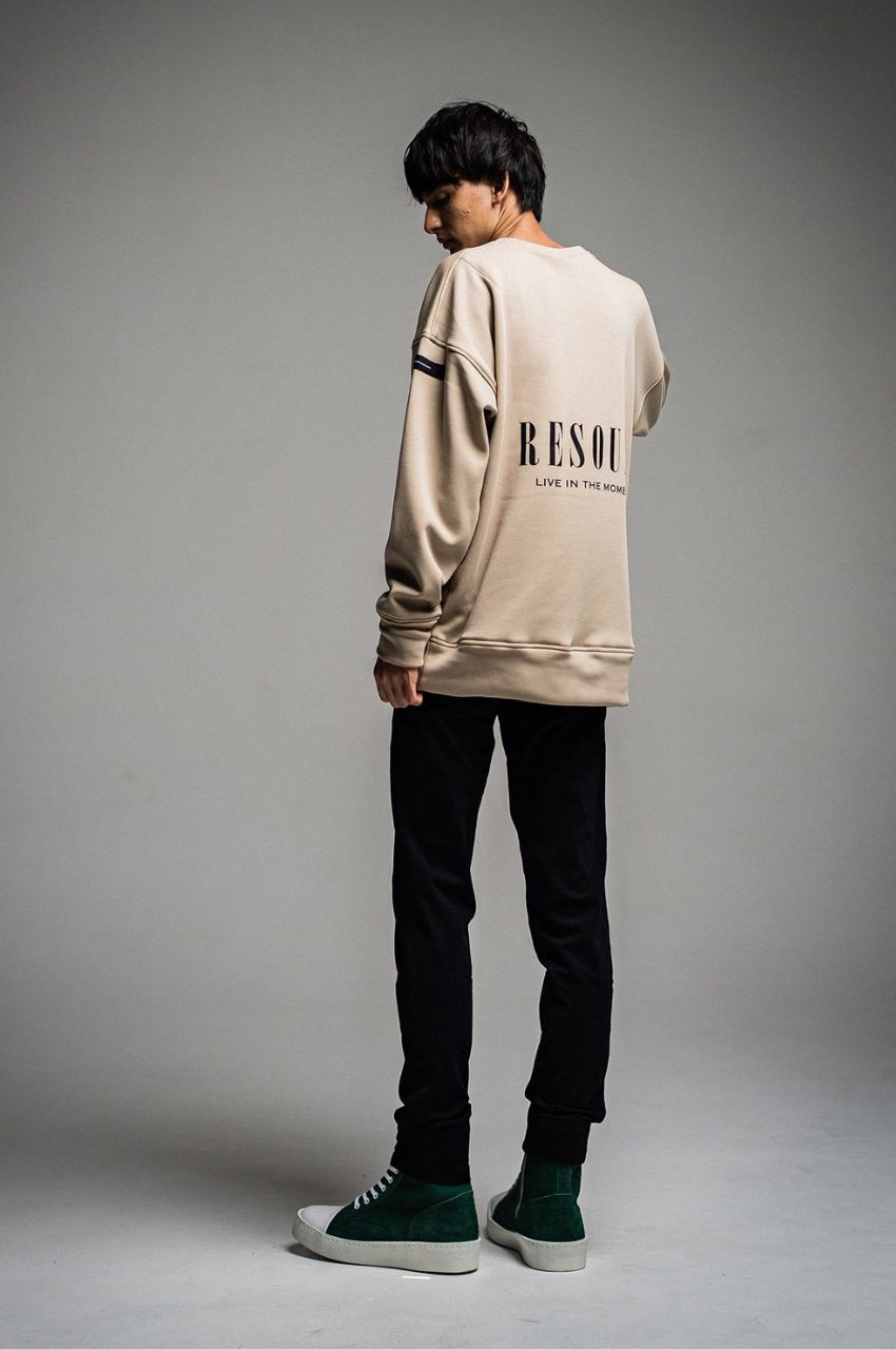 ID BACKROGO VELOURS FLEECE DROP TRAINER / IDバックロゴ裏起毛ルーズトレーナー