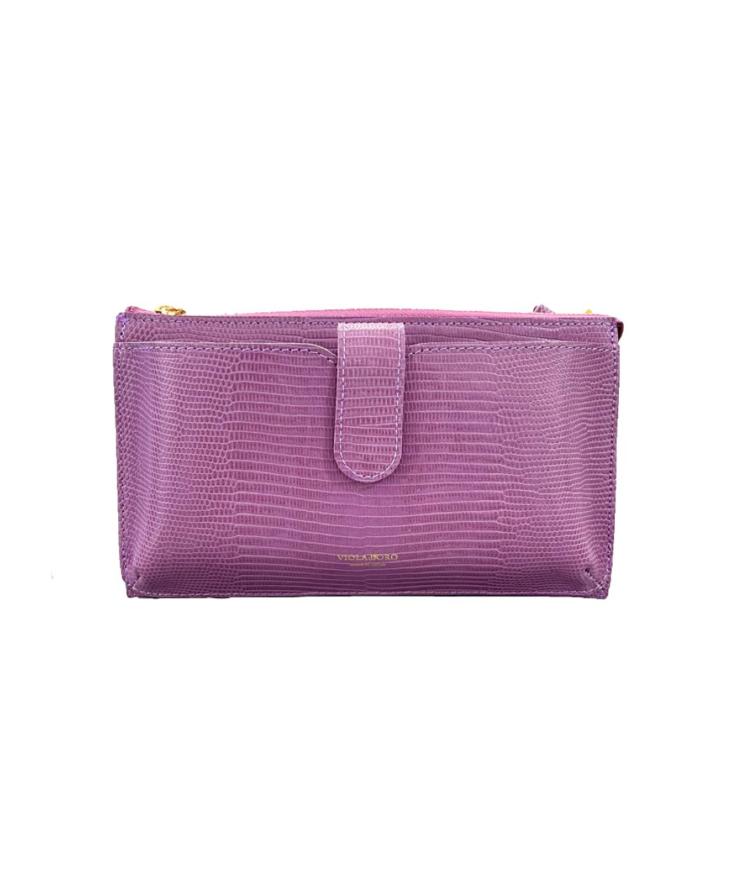 【ADRIA / アドリア】V-1326（Purple / パープル）リザード型押しレザー 横型スマートフォンポシェット / 牛革 / iPhone Pro入るサイズ