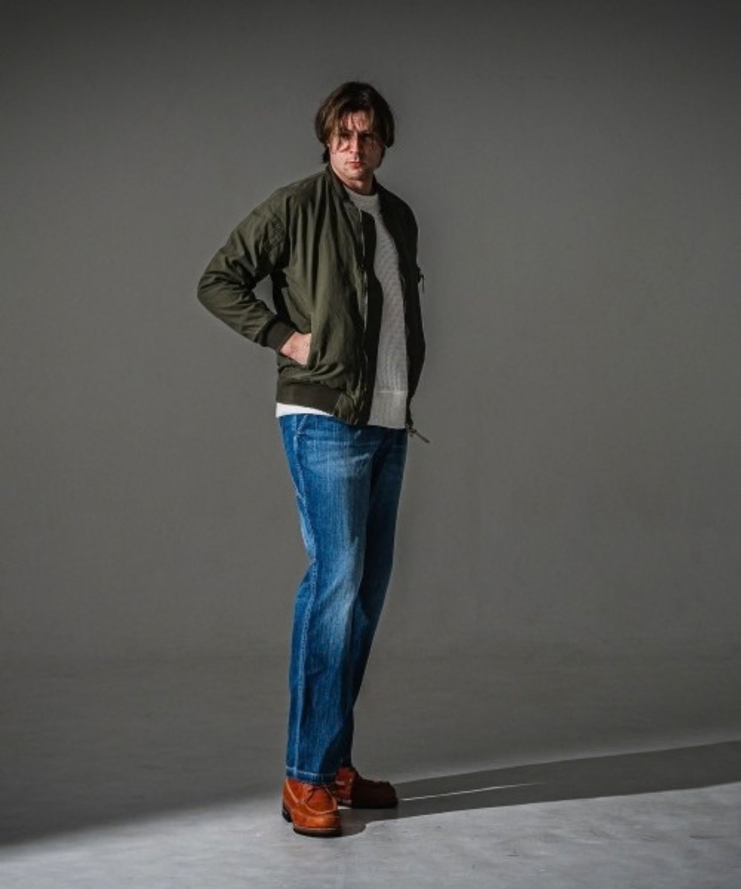 David JACKET (VKHAKI) コットン / ドロップショルダー/ 袖にシガレ ットポケット付/ ヴィンテージ加工 / RC41-JK-003