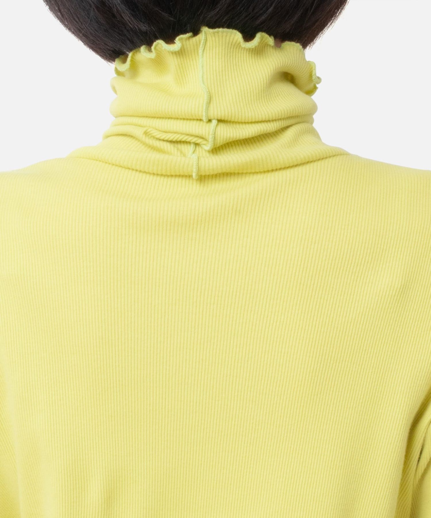 [Harriss × Keiko Okamoto] Cut-rib long turtleneck sweater ( Lemon Yellow )綿 / ロングタートルネック / メローロック / 手洗可 / OK252-45231