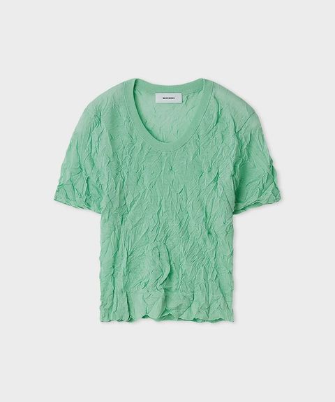 ワッシャーニットT(ミント)綿 / シアー素材 / 伸縮性有り / ウォッシャブル / MWNT261062