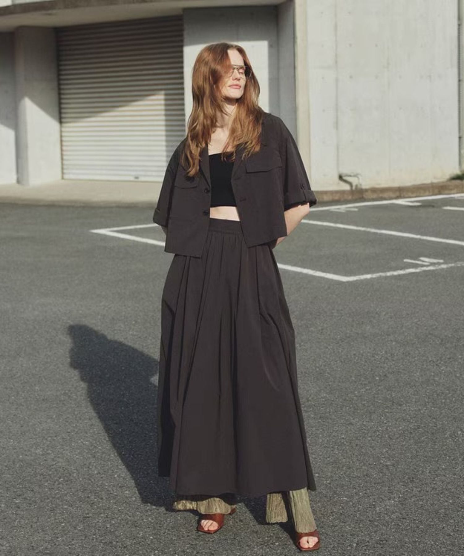 クールタッチカラータイプライターシャツジャケット(ダークブラウン) ポリエステル / ウォッシャブル / ショート丈 / JKUVLS0402