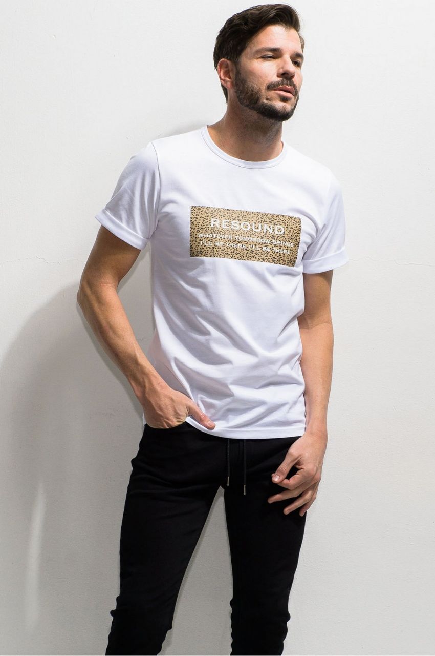 LEO BOX ROGO ROLL UP jersey TEE WHBROWN / ボックスロゴ レギュラーフィット ロールアップカットソー