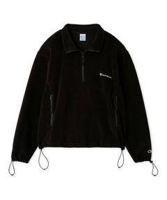 【FRAY I.D｜Champion】フリースハーフジッププルオーバー ( BLK  ) ポリエステル / 裾ドロスト / Championロゴ刺繍 / フリース素材 / ハーフジップデザイン / FWFJ254808