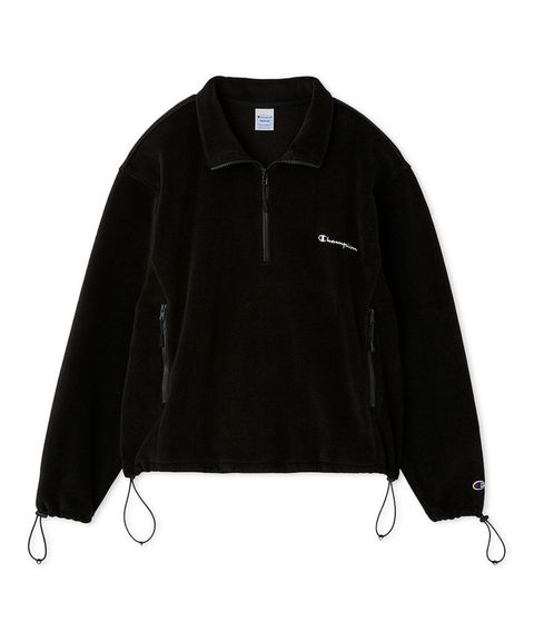【FRAY I.D｜Champion】フリースハーフジッププルオーバー ( BLK  ) ポリエステル / 裾ドロスト / Championロゴ刺繍 / フリース素材 / ハーフジップデザイン / FWFJ254808