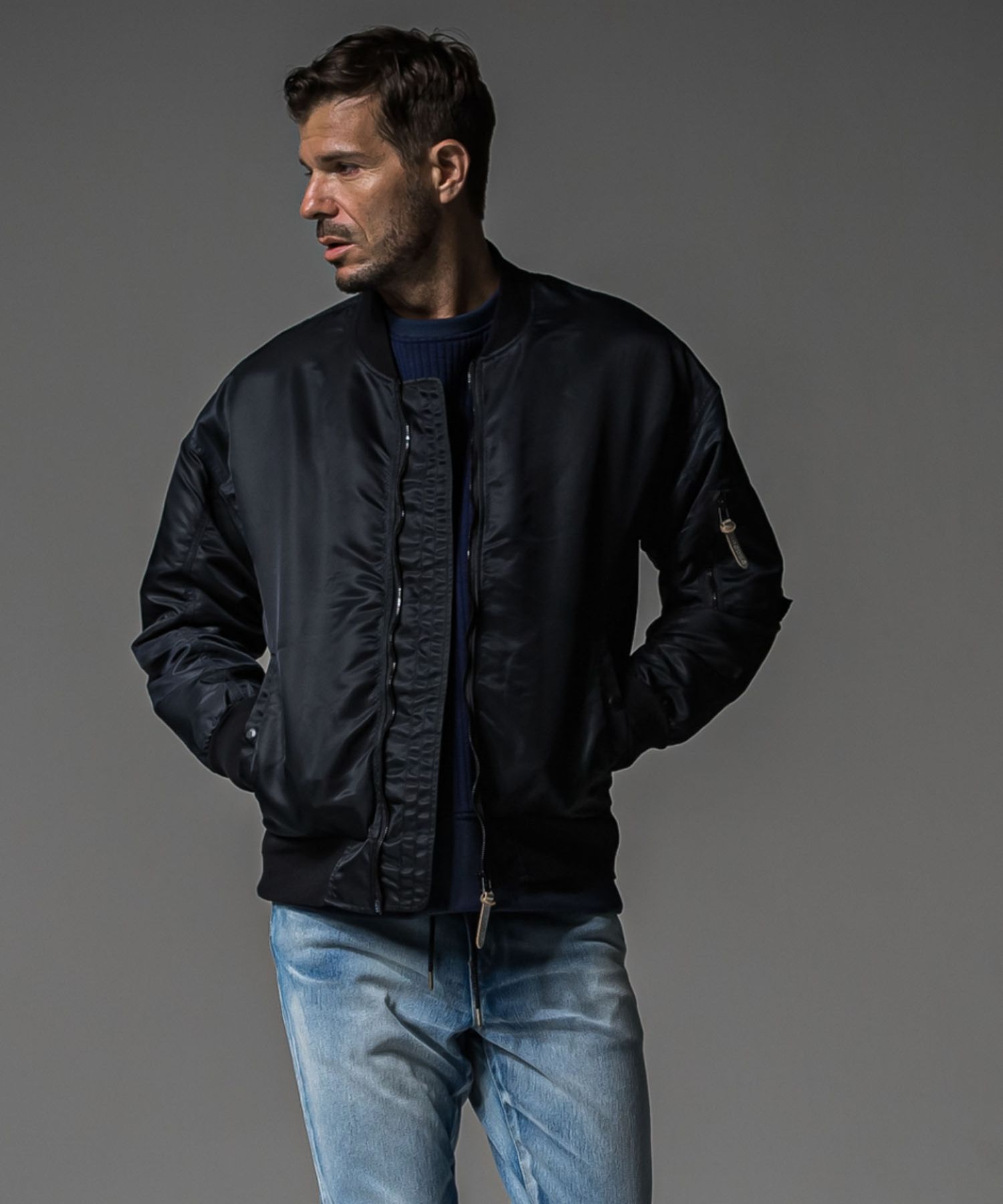 LIGHT David JACKET ( NYLONBK) ナイロン / ドロップショルダー / 袖シガレットポケット / オリジナルレザーファスナーヘッド / RC37-JK-002