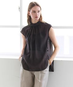 SERAPHIN / ライトシアー ハイネックブラウス (Bordeaux) レーヨン /ノースリーブ/ 透け感 / 手洗可 / BLCWLM0403