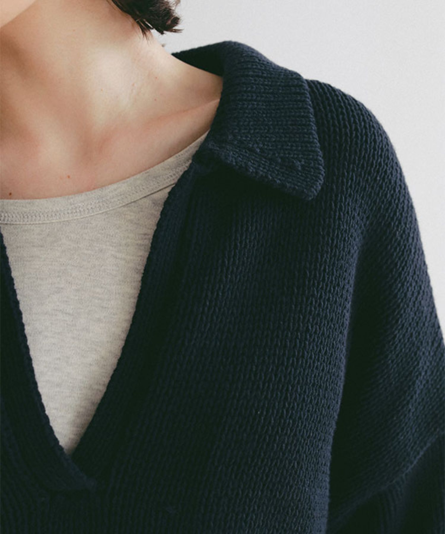 オーバーサイズスキッパーニットプルオーバー (NAVY) 綿 / ドライタッチ / 袖口と裾リブ / 柔らかい / 1226111045