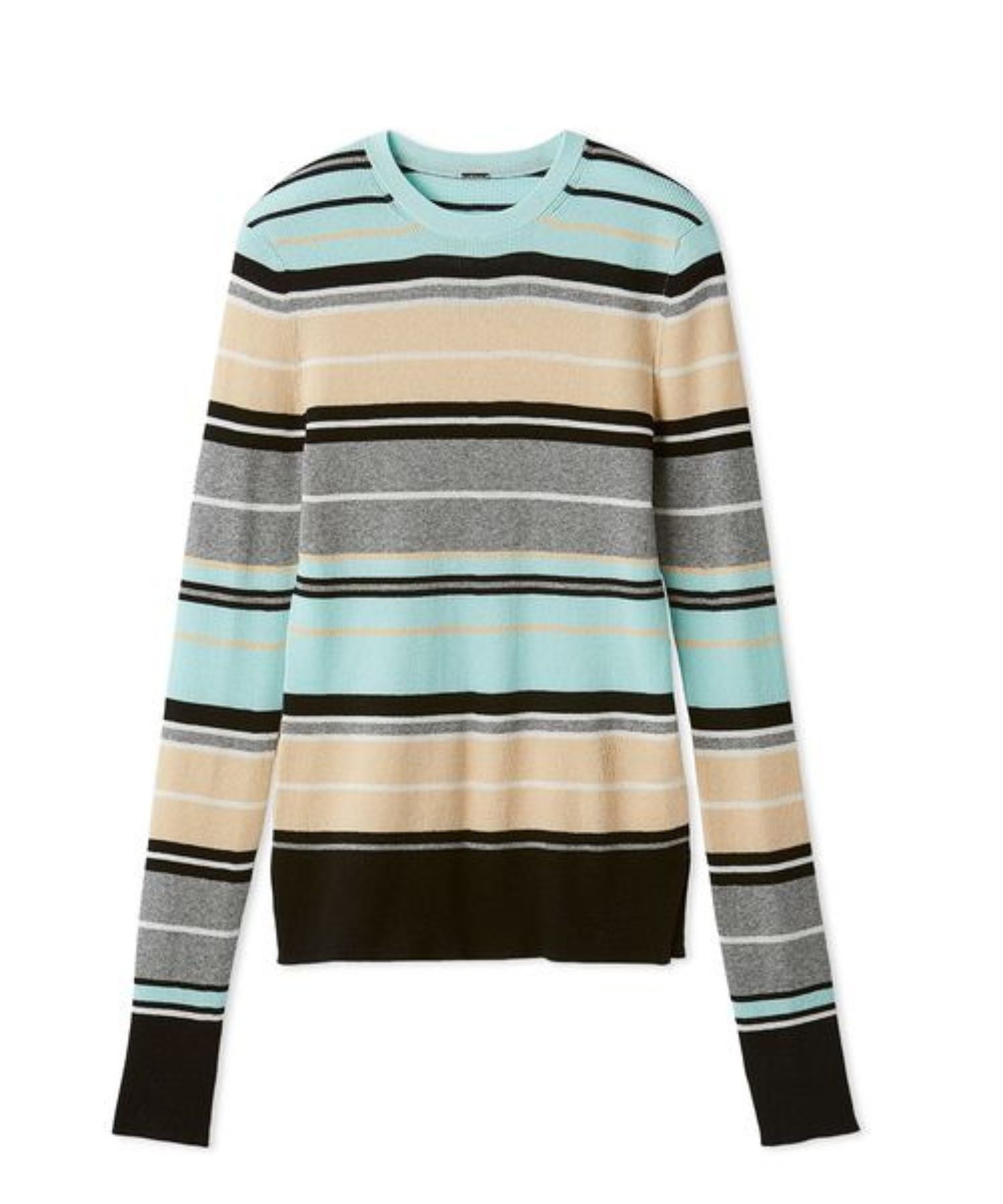 シアーラメクルーネックリブニット (BORDER) 綿 / シアー / サイド裾スリット / 手洗可 /  09WNT255308