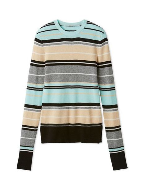 シアーラメクルーネックリブニット (BORDER) 綿 / シアー / サイド裾スリット / 手洗可 /  09WNT255308