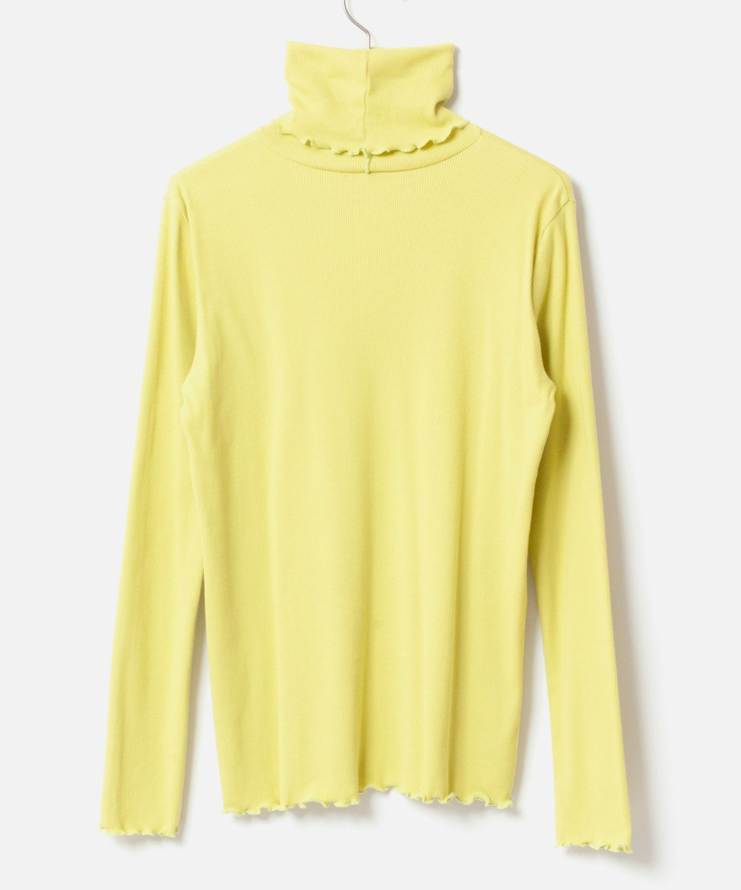 [Harriss × Keiko Okamoto] Cut-rib long turtleneck sweater ( Lemon Yellow )綿 / ロングタートルネック / メローロック / 手洗可 / OK252-45231