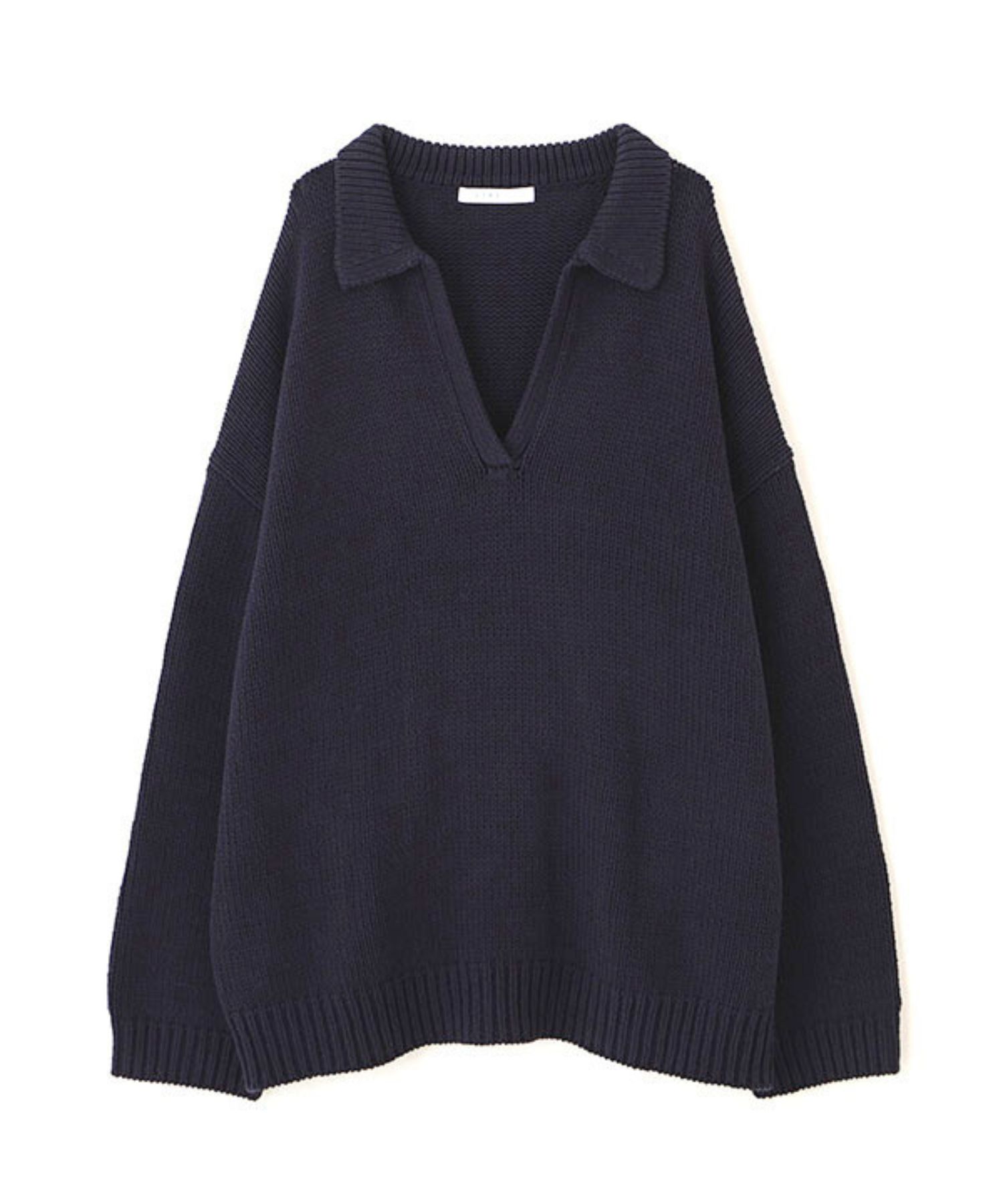オーバーサイズスキッパーニットプルオーバー (NAVY) 綿 / ドライタッチ / 袖口と裾リブ / 柔らかい / 1226111045