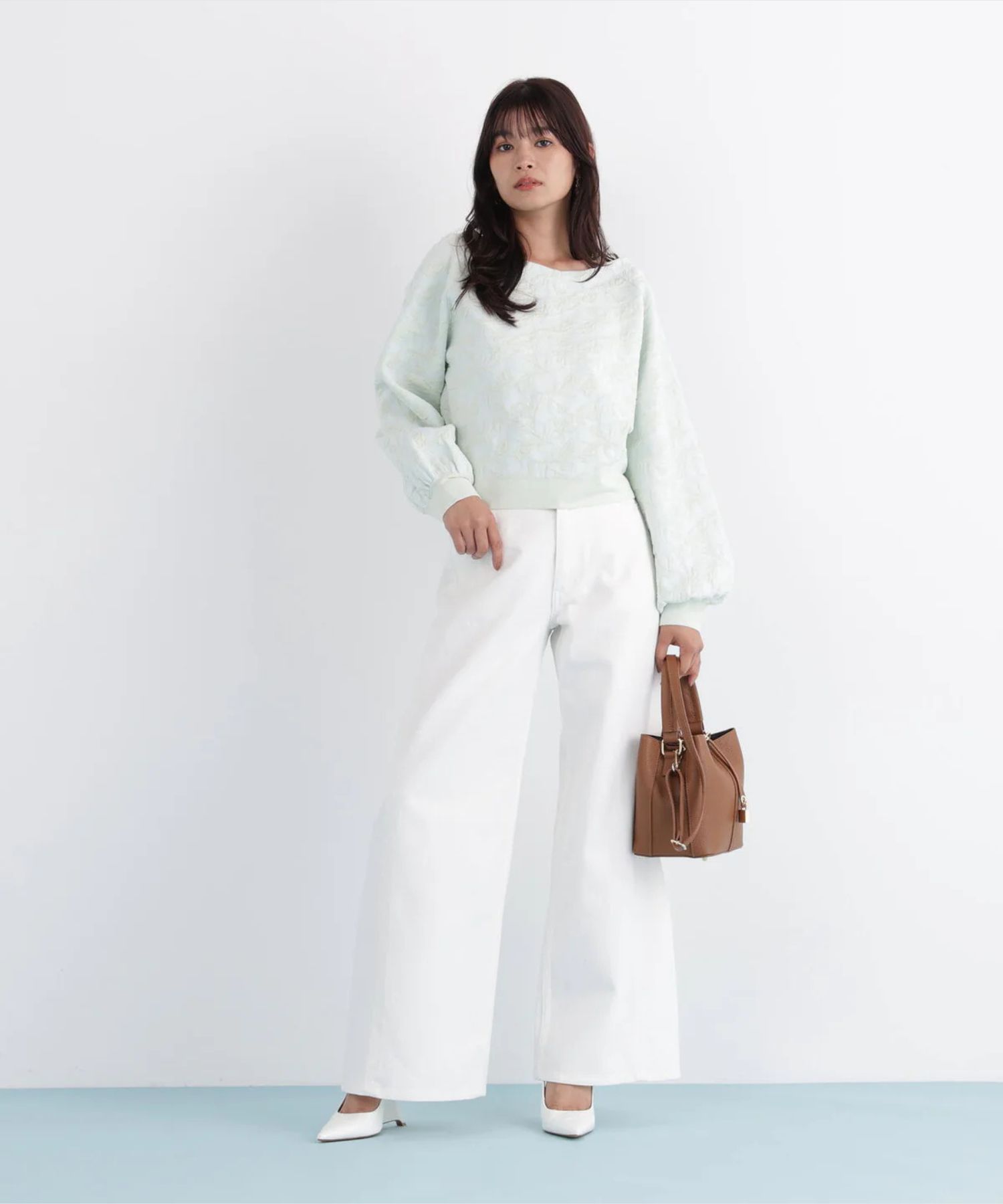 バギーデニムパンツ(ホワイト)コットン100% / ストレッチなし / 前あき / ポケット×5 / 0316130119