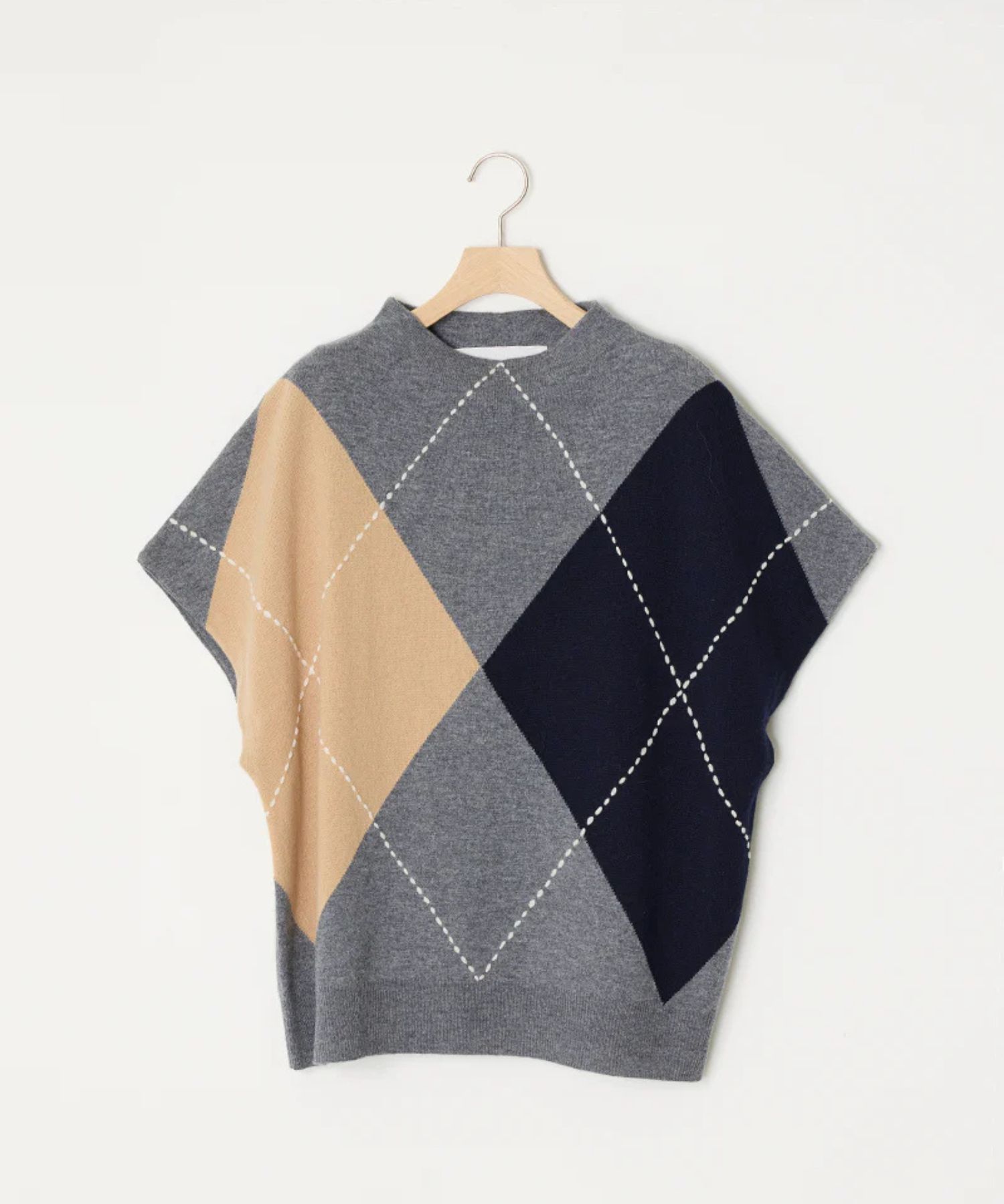 ARGYL INTARSIA VEST (CLOUD) 毛 / ハンドステッチ / 柔らかい /  ADWS-501-27