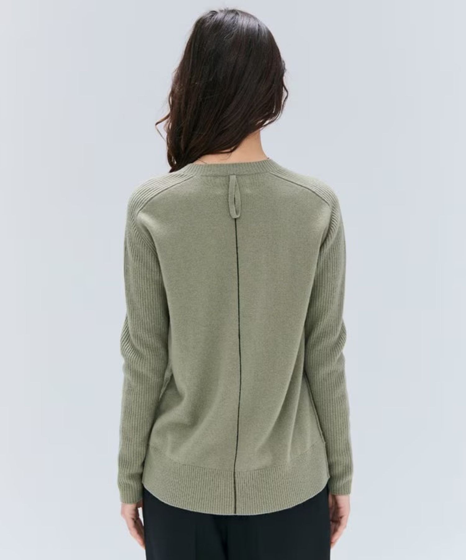 POMPE / ウールカシミヤ配色ラインクルーネックニット ( L.Khaki×Black) ウール / 手洗可 / カシミア混 / KRCWGW0400