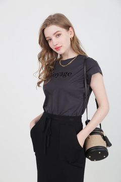 VoyageプリントTシャツ（グレー）綿 100% / ストレッチ / ドロップショルダー / ウォッシャブル / 日本製