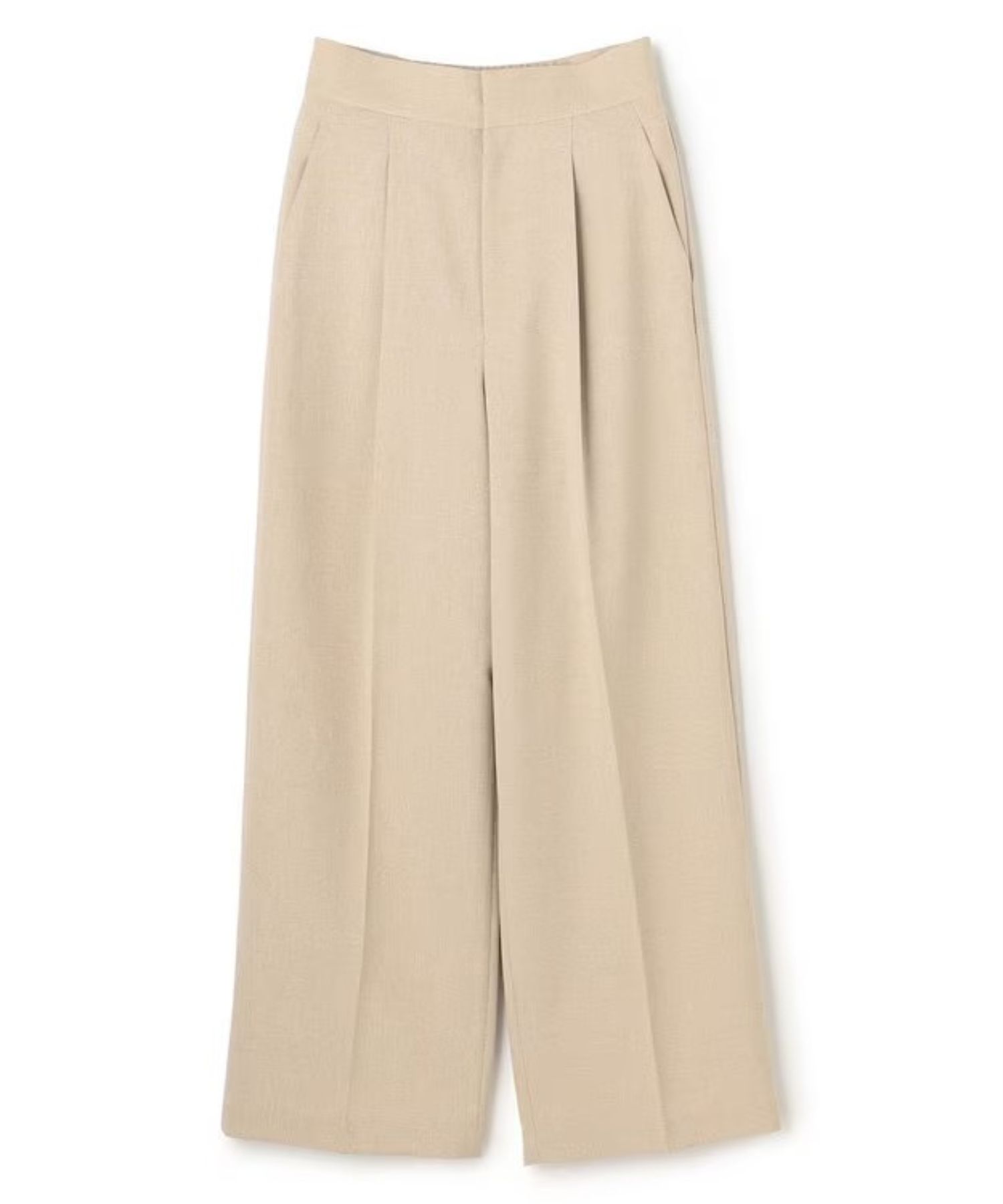 ウォッシャブルドライサップワイドパンツ(シャンブレーベージュ) ポリエステル / サスペンダー付き / ハイウエスト / センタープレス / バックスタイルゴム / PRUVLM0401