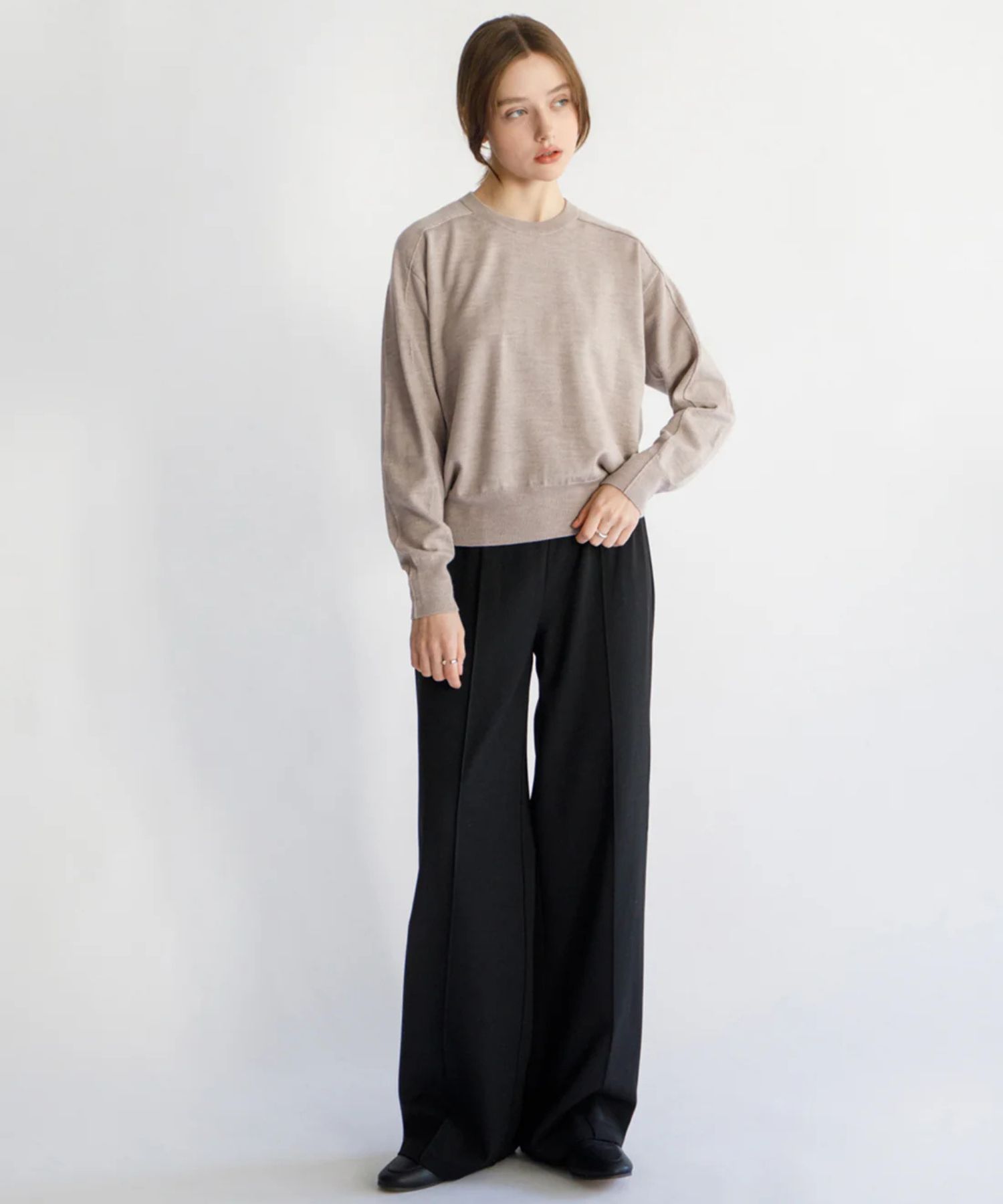 Re Stock Rws wool crew neck pullover (BEIGE) ウール/ 静電気防止 加工 / クルーネック  / 手洗可 / CT22391