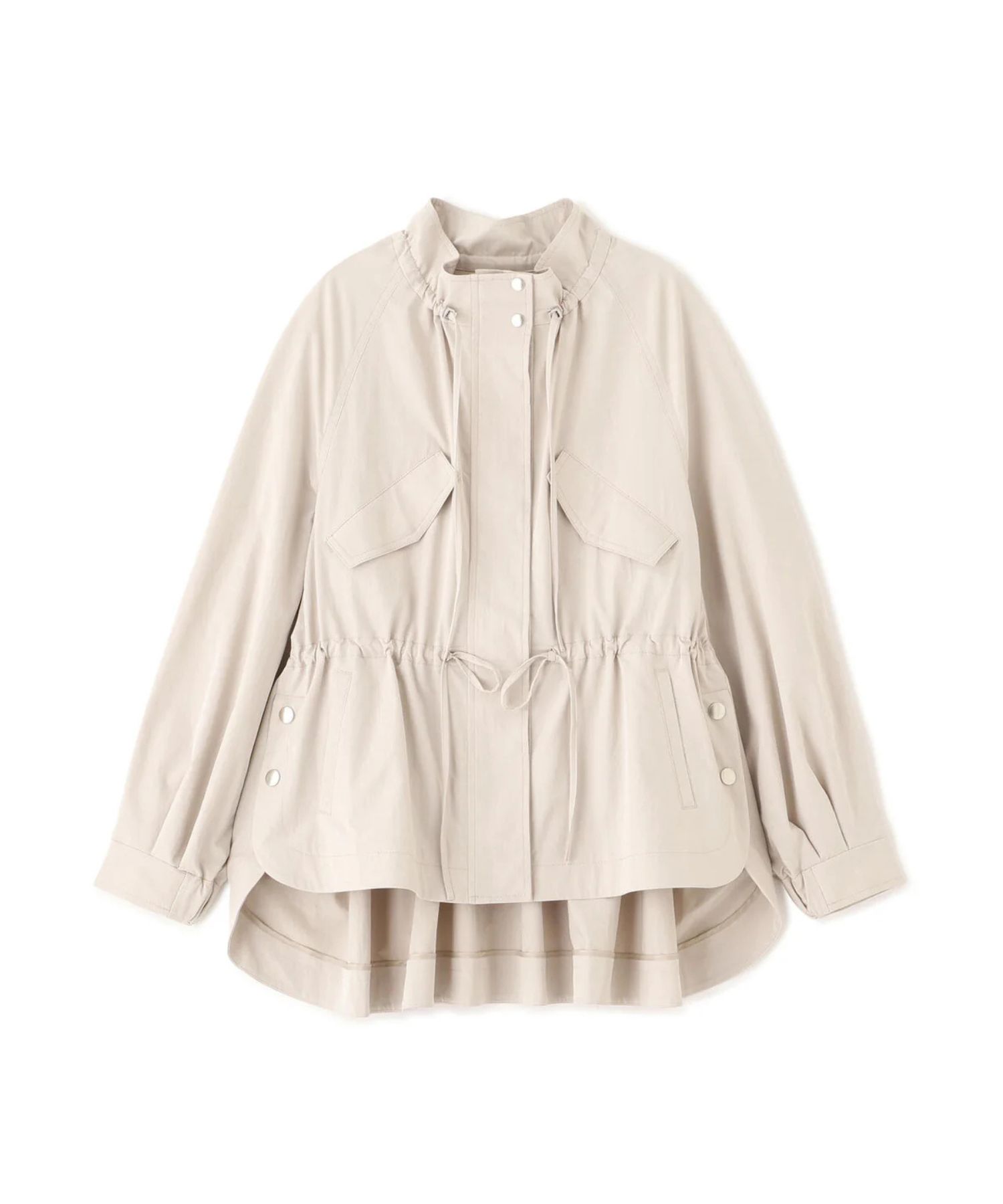 ストレッチツイルマウンテンパーカー(ベージュ)ポリエステル / ストレッチあり / 裏無し / 両脇ベンツあき / 前ファスナー開き+ドットボタン / 0316155217