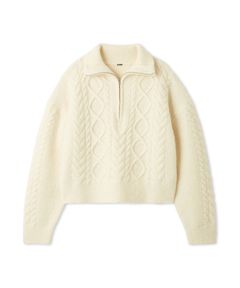 アランブークレーハーフジップニットプルオーバー ( IVR ) ウール / アラン柄 / 柔らかい / 短め丈 / 09WNT255065