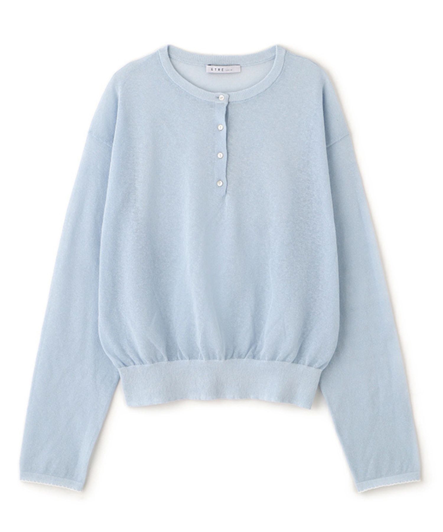 ヘンリーネックシアーニットプルオーバー(ライトブルー) 綿 / ウォッシャブル / 手洗い可 / シアー素材 / 1226211066
