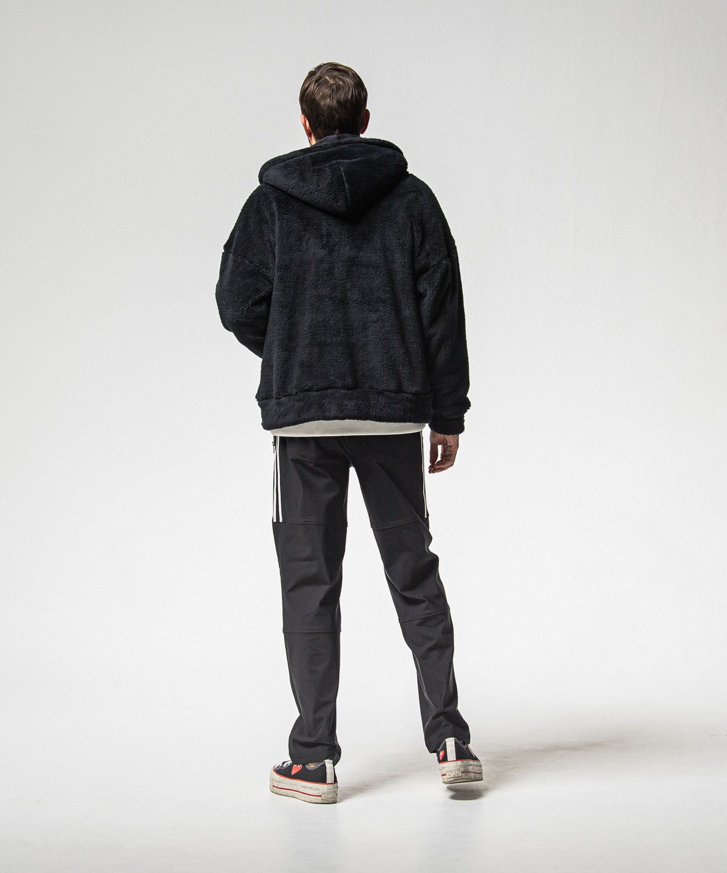 BOA zip loose hoodie (BLACK) ポリエステル / サイドパッチポケット / オーバーサイズ /ドロップショルダー / 軽量 /   RC38-C-007