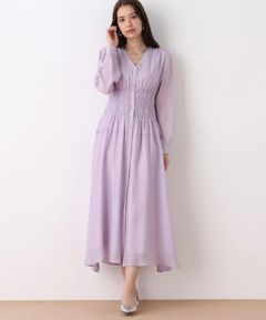 ウエストシャーリングロングワンピース(ラベンダー)再生繊維 / ストレッチ性無し / 身頃のみ裏地付き / 前スリットあり / あきなしでかぶり着用 / 0316140207