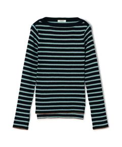 コットンリブ ボートネックプルオーバー (ブルー系) コットン / 袖口スリット / フィット感有り / 手洗可 / 伸縮性有り / 12-02-61-02108