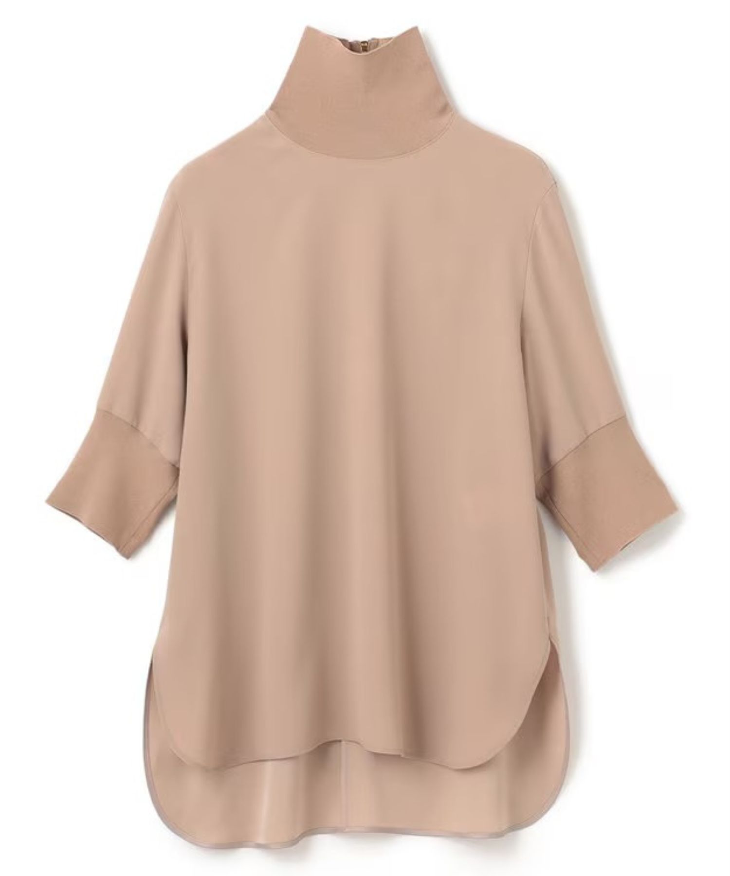FLEUR/ニットコンビハイネック半袖ブラウス(Beige)トリアセテート / ウォッシャブル / 手洗い可 / BLCWGA0214