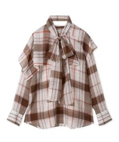 チェックボウタイブラウス (PNK) ポリエステル /ボウタイ取外し可能 / シアー / 柔らかい  / 09WFB261109