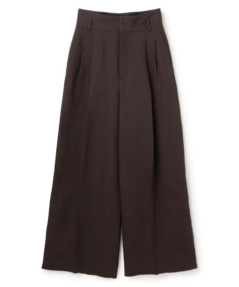 リヨセルライトリネン ワイドトラウザー(ダークブラウン) / 再生繊維 / ハイウエスト / ワイドシルエット / PRUVLS0305