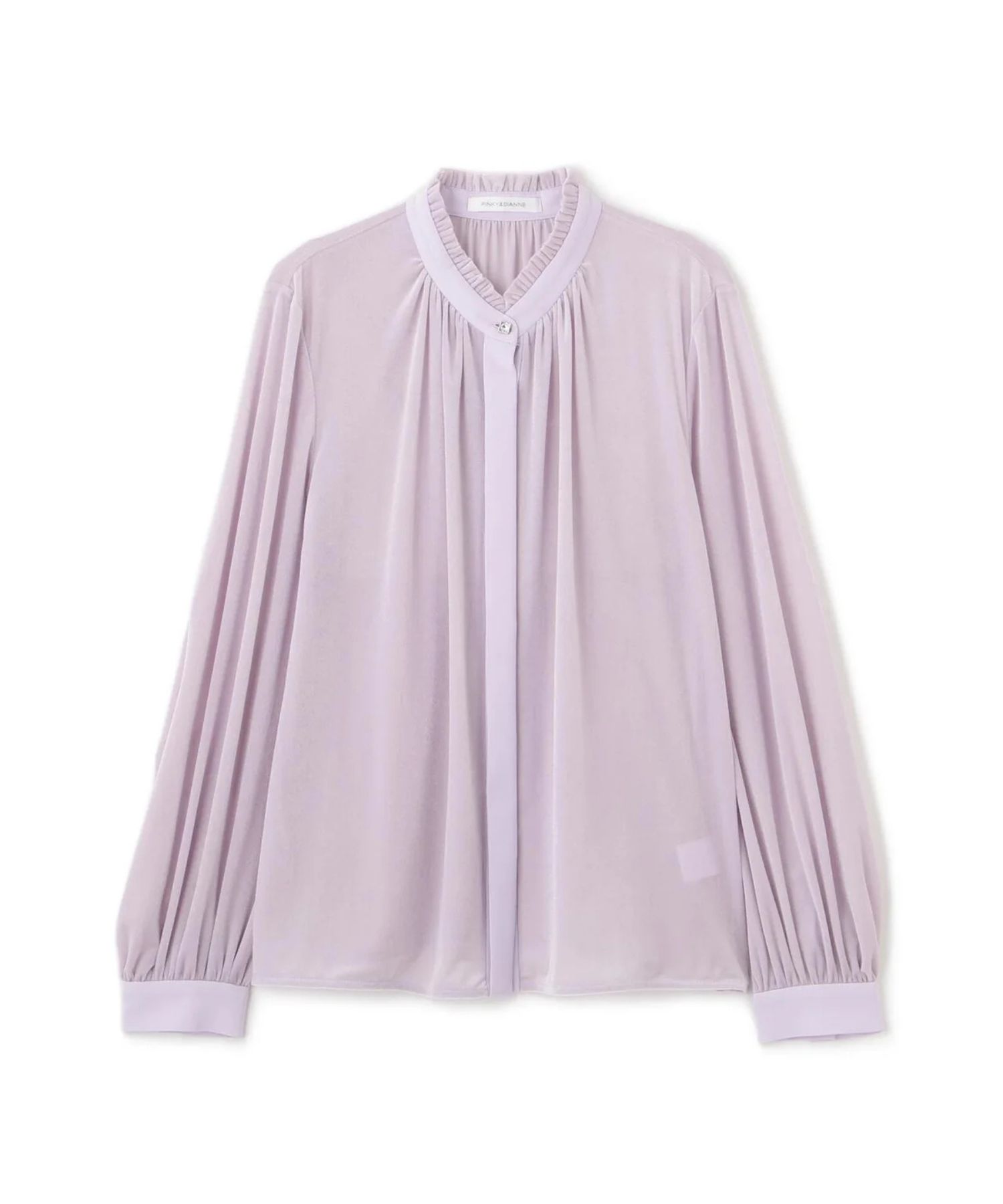 ベルベットコンビギャザーブラウス(ラベンダー)ポリエステル / ウォッシャブル / ストレッチあり / 裏地無し / 前比翼釦あき / 0315210118