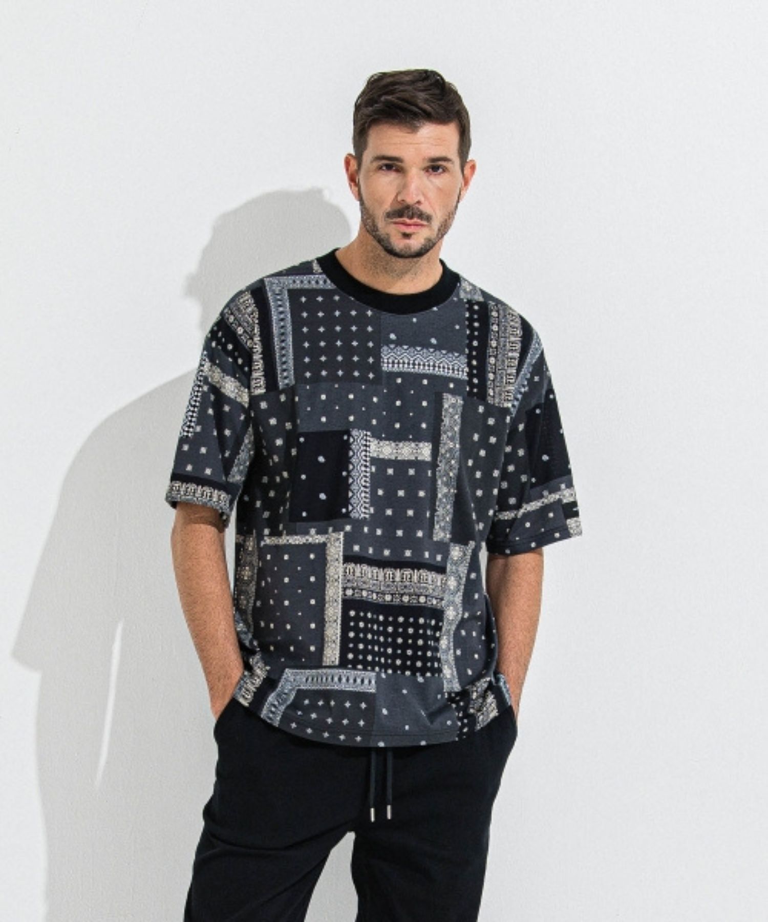 BANDANA OVER  TEE (BLACK) コットン / オーバーサイズ / オーガニックコットン / 5部袖 / RC36-T-009