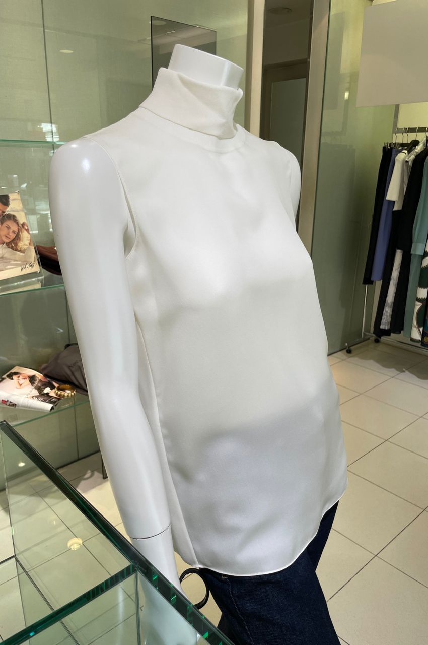 Silk Combo SL Roll Neck Top/シルクノースリーブブラウス