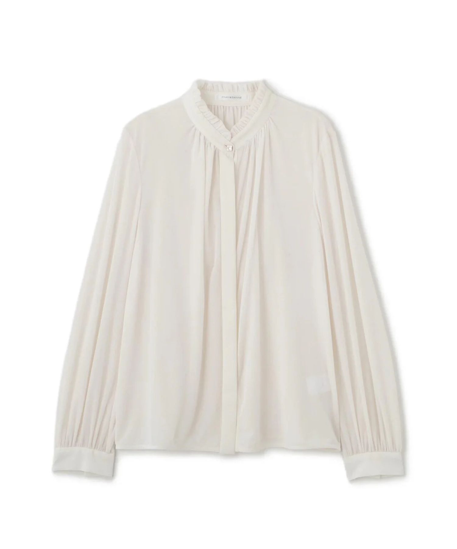 ベルベットコンビギャザーブラウス(エクリュ)ポリエステル / ウォッシャブル / ストレッチあり / 裏地無し / 前比翼釦あき / 0315210118