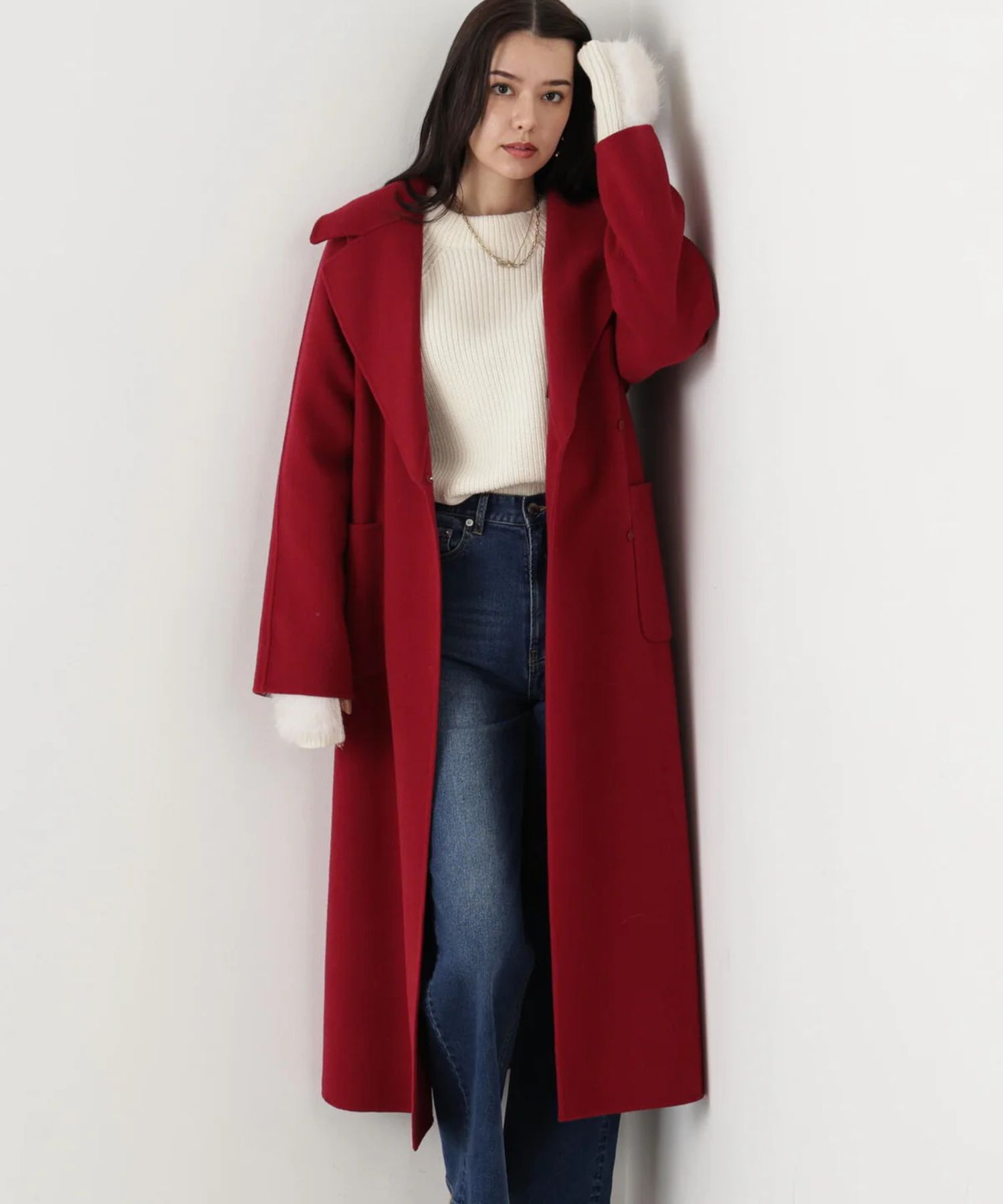 ビックカラーリバーコート(バーガンディ)羊毛 / 袖裏付き / ストレッチなし / ポケット×2 / 0315252016