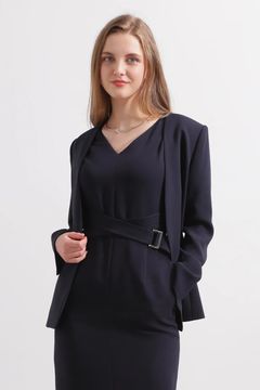 オックスノーカラージャケット (ネイビー) / ポリエステル・レーヨン / ストレッチ / 0315150316