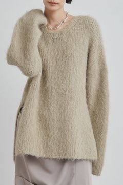 【新品未使用】MIESROHE 　ロングシャギー　Vネック　ニット　アイボリー MIESROHE - ロングシャギーVネックニット(アイボリー