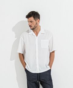 ZACK HALF SHIRTS (ホワイト)ポリエステル / オープンカラー / シワになりにくい / オーバーサイズ /手洗い可 / RC36-SH-002
