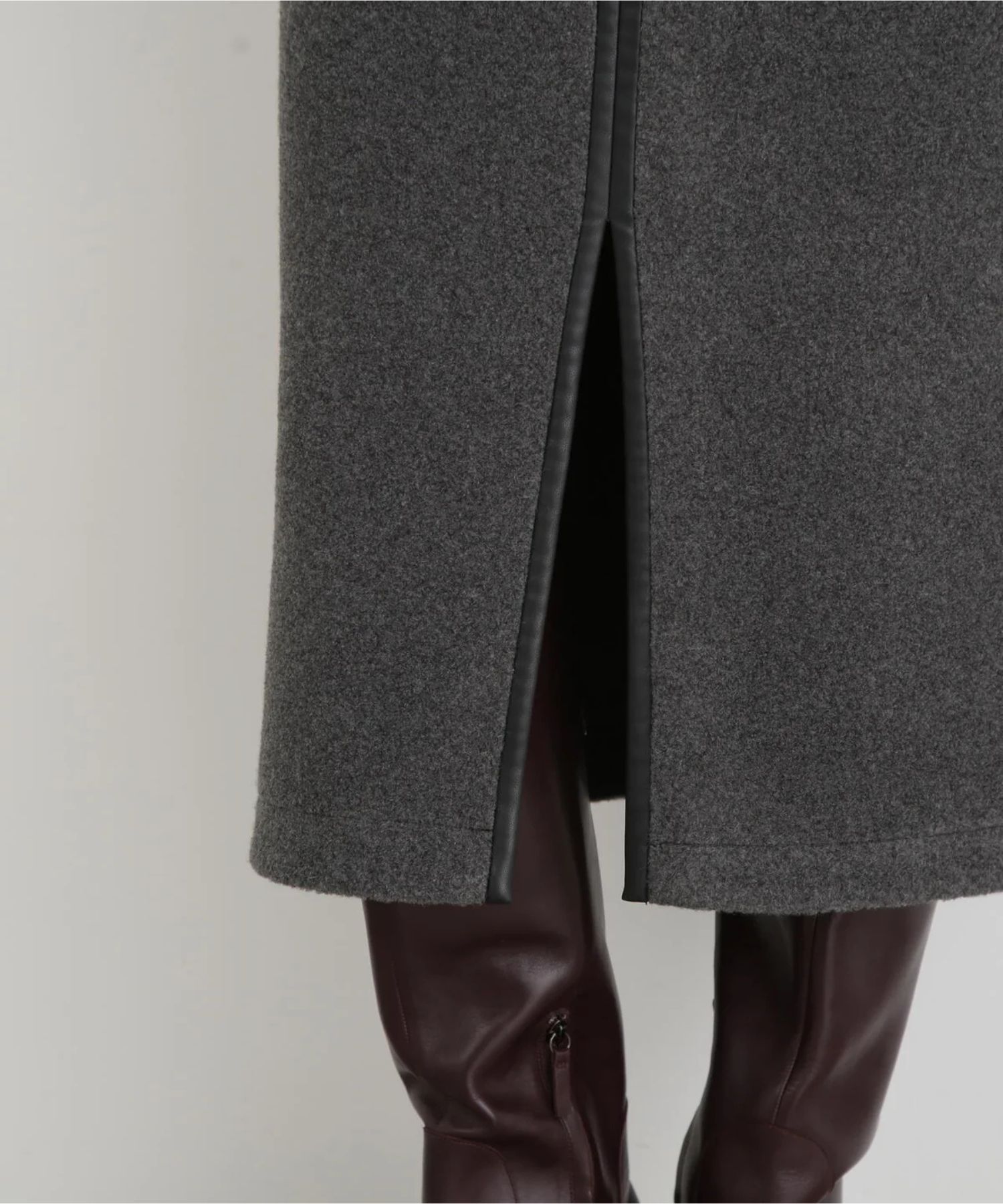 ウールレットジップスカート(ミディアムグレー)ポリエステル100% / 裏地なし / 前スリット / 0315220106