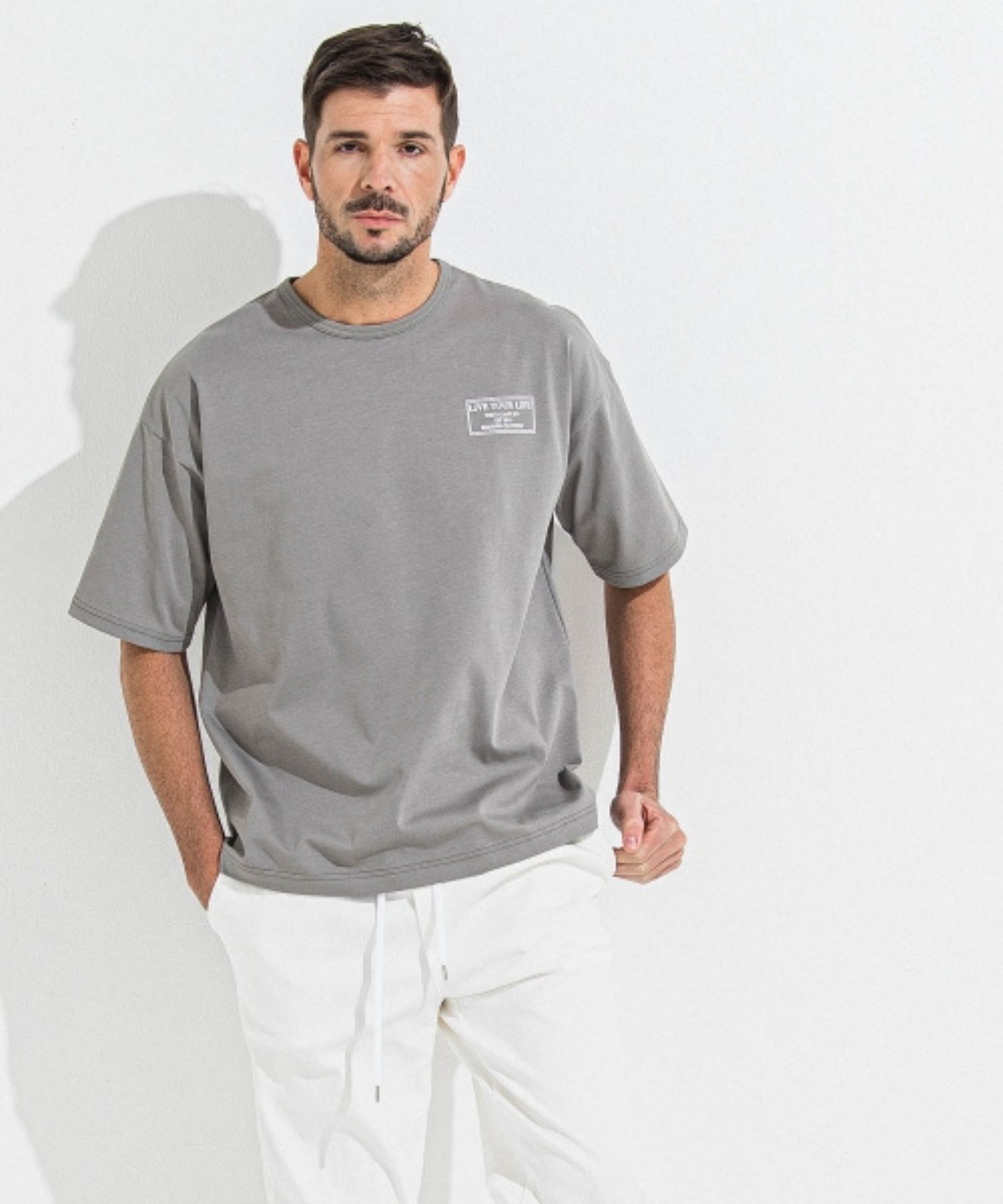 CREW OVER TEE (グレー) コットン / UVカット / 透湿性/ クルーロゴ / RC36-T-007