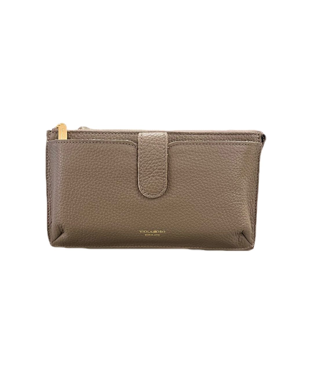 【ADRIA / アドリア】V-1371（Warm Taupe / ウォームトープ）シュリンク型押しレザー 横型スマートフォンポシェット / 牛革 / iPhone Pro入るサイズ